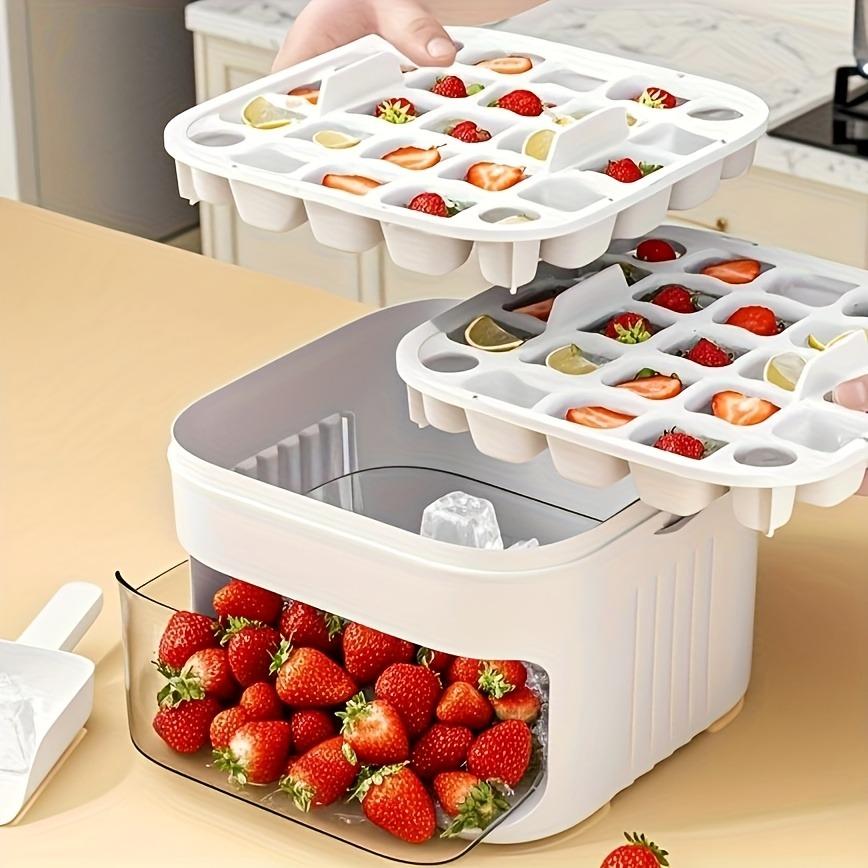 Double-layer ice cube tray with lid for home use, large capacity, fits small fridges, stackable storage for easy ice making, Ice Cube Mold