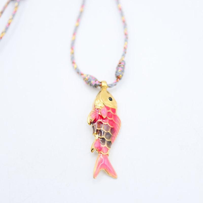Women's Copper Ocean Fish Pendant Statement Necklace - Fashion Jewelry Accessories, Bold Statement Piece, Vibrant Multicolored Cord for Casual Indoor Recreation Wear