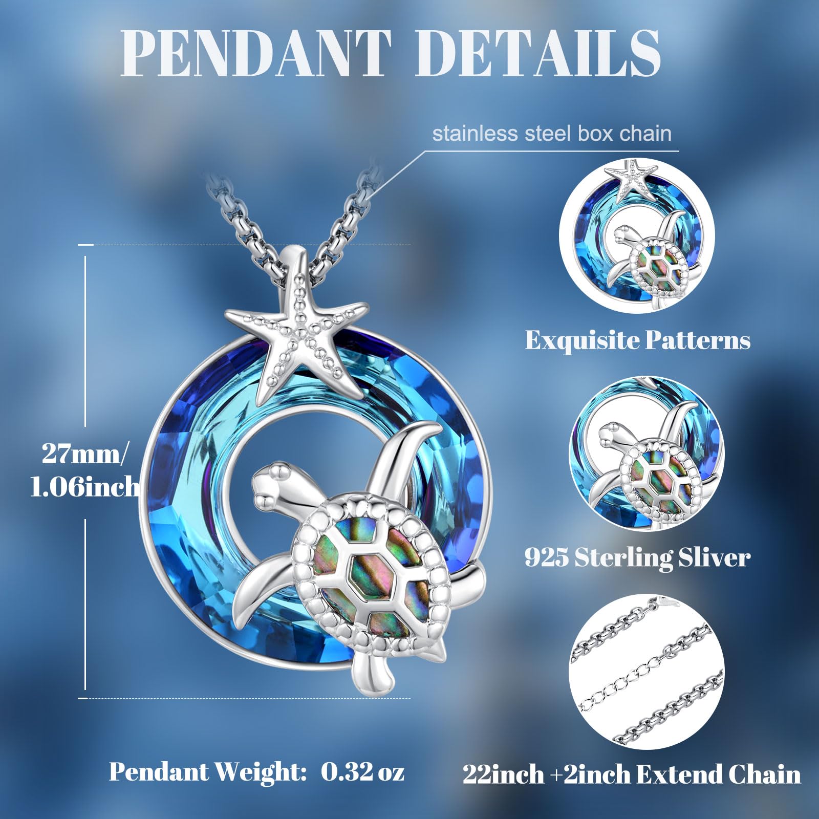 Thanches 925 Sterling Silver Turtle Necklace Symbol Longevity Health, Gothic Jewelry for Women, Perfect Health Gift for Cat Butterfly Lovers Crescent Moon Star Pendant