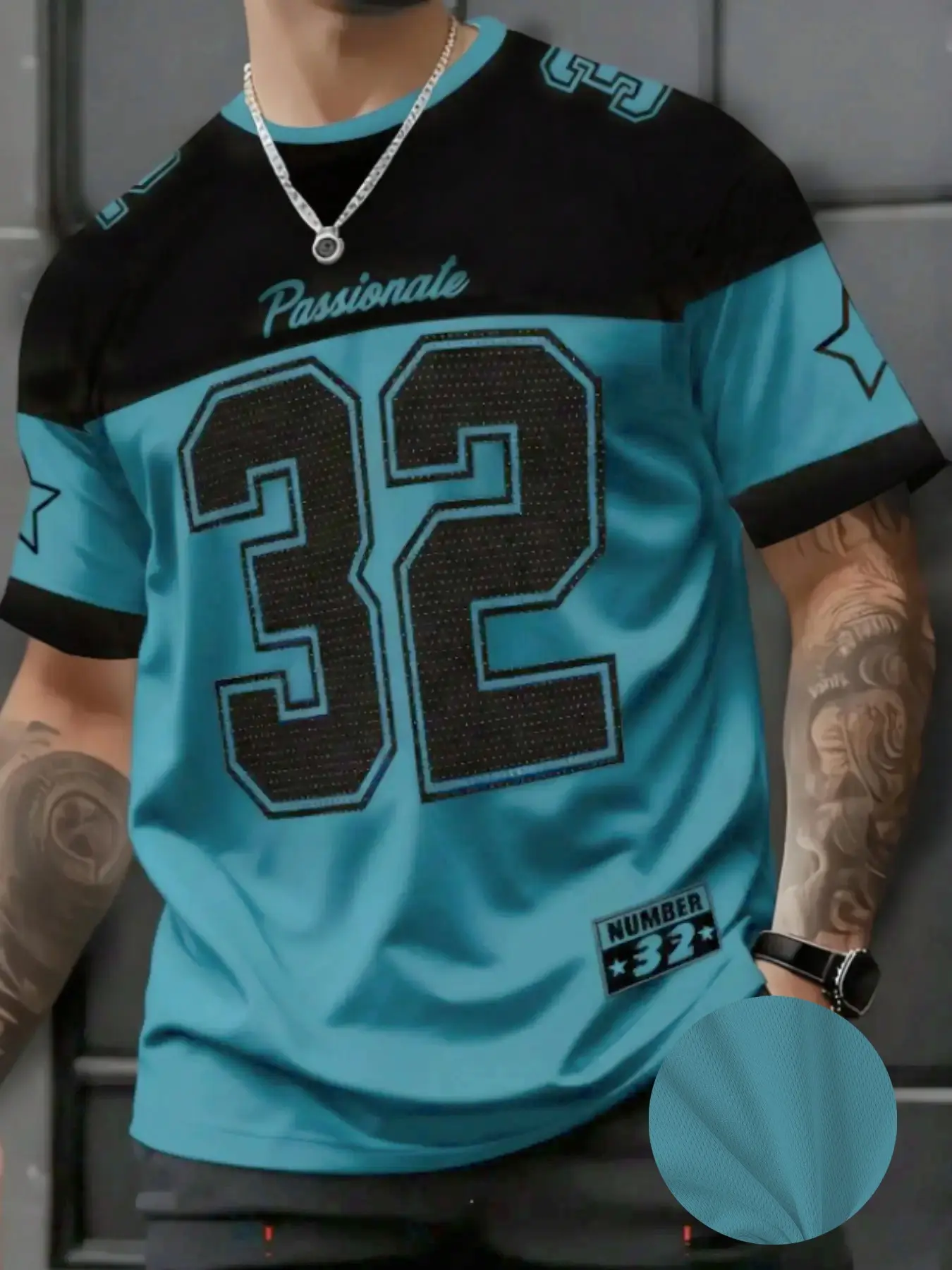 Men's Casual Round Neck Short Sleeve T-Shirt, Star & Number Print Stylish Football Jersey, Fitted All Seasons Sports Shirt, Sports Top, Workout Tops, Fitness Shirts, Fitness Apparel, Fitness Workout Shirt, Casual Sporty Top