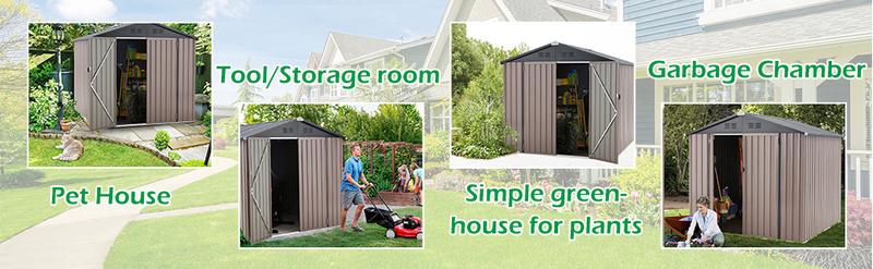 AECOJOY Metal Storage Shed Lockable Doors Steel Frame Galvanized Coating Suitable for Garden Backyard Air Vents Sloped Roof Durable Design Spacious Storage Modern Organizer Patio White Wood