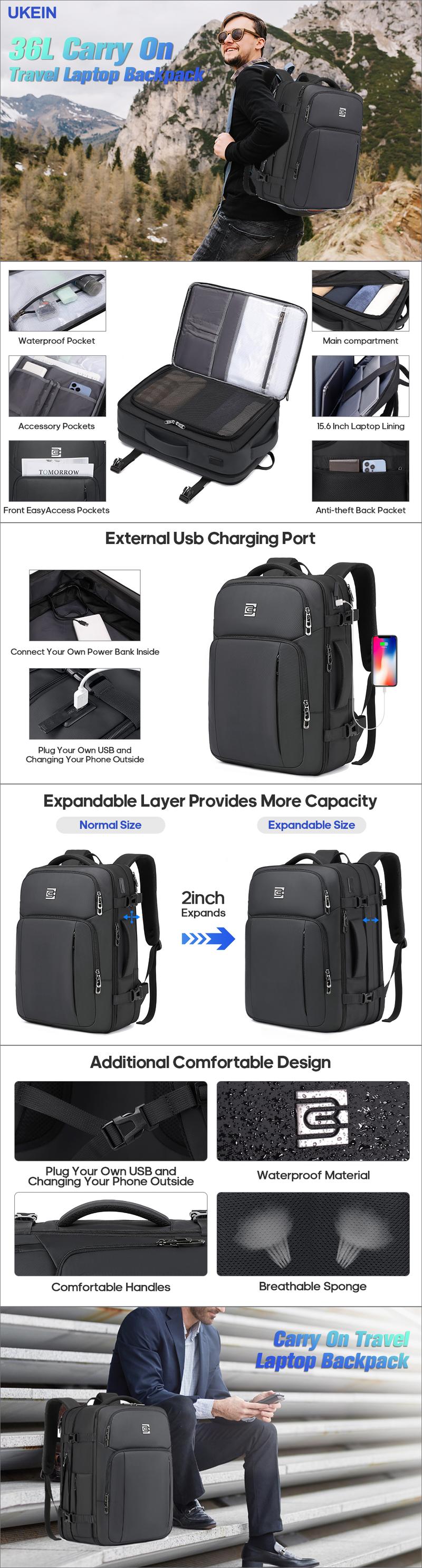 Bruno Cavalli Travel Backpack TSA Friendly 36L Expandable #18621 Black with 17" Laptop Compartment, USB Charging, Water Bottle Pocket, Anti-Theft, Waterproof, for Business, Travel, Outdoor Bruno Cavalli Travel Backpack TSA Friendly 36L Expandable #18621 Black with 17" Laptop Compartment, USB Charging, Water Bottle Pocket, Anti-Theft, Waterproof, for Business, Travel, Outdoor