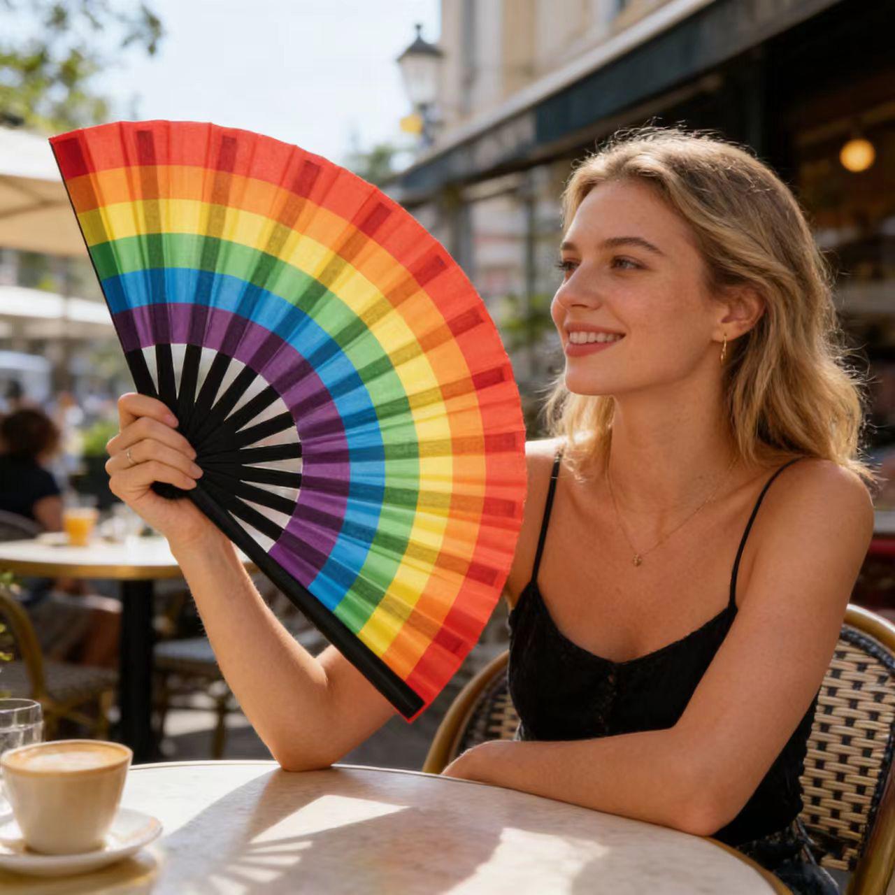 Large Rainbow Dance Kung Fu Folding Fan, Party Craft Gift Fan, Ladies Handheld Fan, Wedding Favor Fan, 1 or 2 Pieces