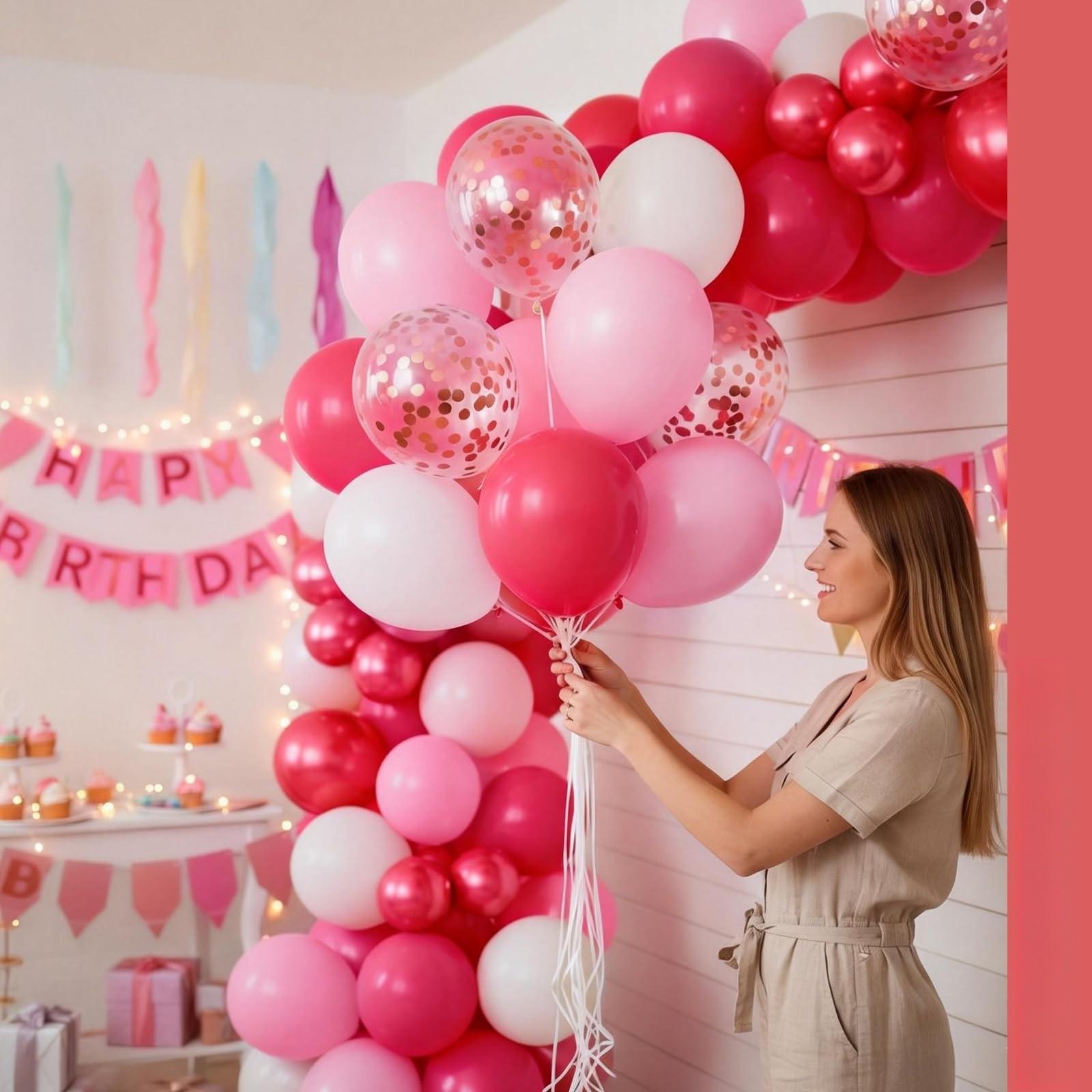 Pink and Red Balloons 66pcs10/ 12 Inch Hot Baby Pink Matte Red White Gold Confetti Balloons for Valentine's Day Engagement Weedding Bachelorette Girl Princess Birthday Party Decorations