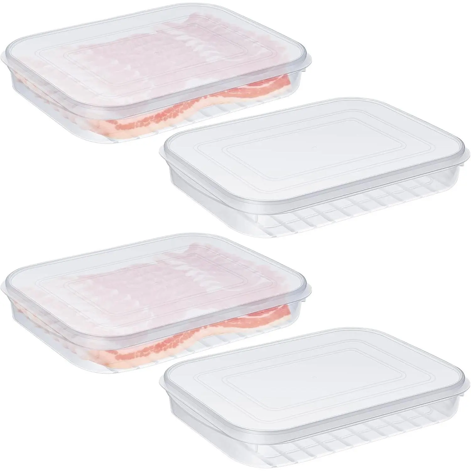 4 Pcs Bacon Keeper Deli Meat Container with Lids for Refrigerator