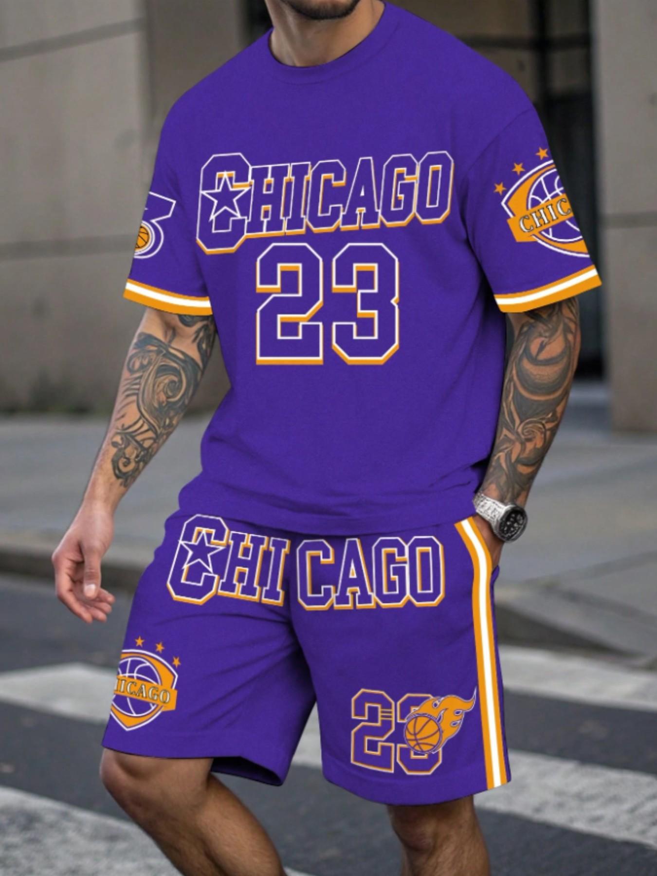 Men's Street College Basketball Jersey Set, Chicago Fire 23 Number 3D Print Two-Piece Basketball Shirt, Casual Fitted All over Print Sportswear Clothing