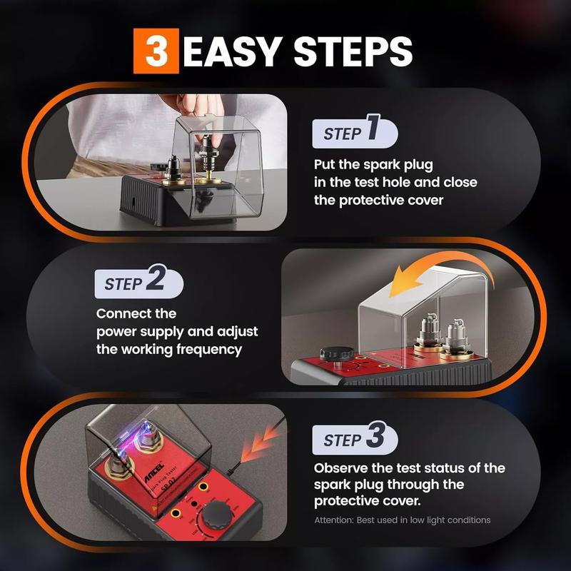 ANCEL SP02 Spark Plug Tester, Double Hole Testing 110V-240V 12V Car Spark Plug Detector with Protective Cover, 0–6000 RPM Adjustable Working Frequency, Automotive  Ignition Analyzer Diagnostic Tool