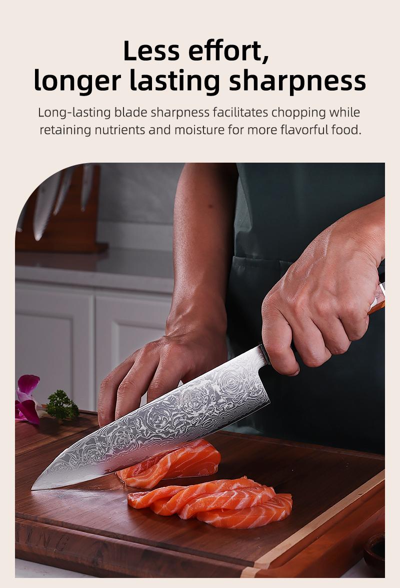 FINDKING 8 Inch Japanese Chef Knife, Professional Gyuto Kitchen Knife, Sharp, Sturdy & Elegant Damascus Knife, for Everyday Cooking (BLACK-ROSE Series)