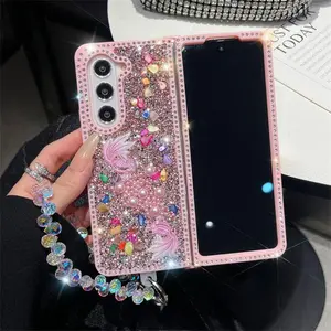 Compatible with Z Fold 7/6/5/4/3 |   Pretty 3D Goldfish Glitter Cover, Folding Phone Case with Wrist Strap HNZ0003