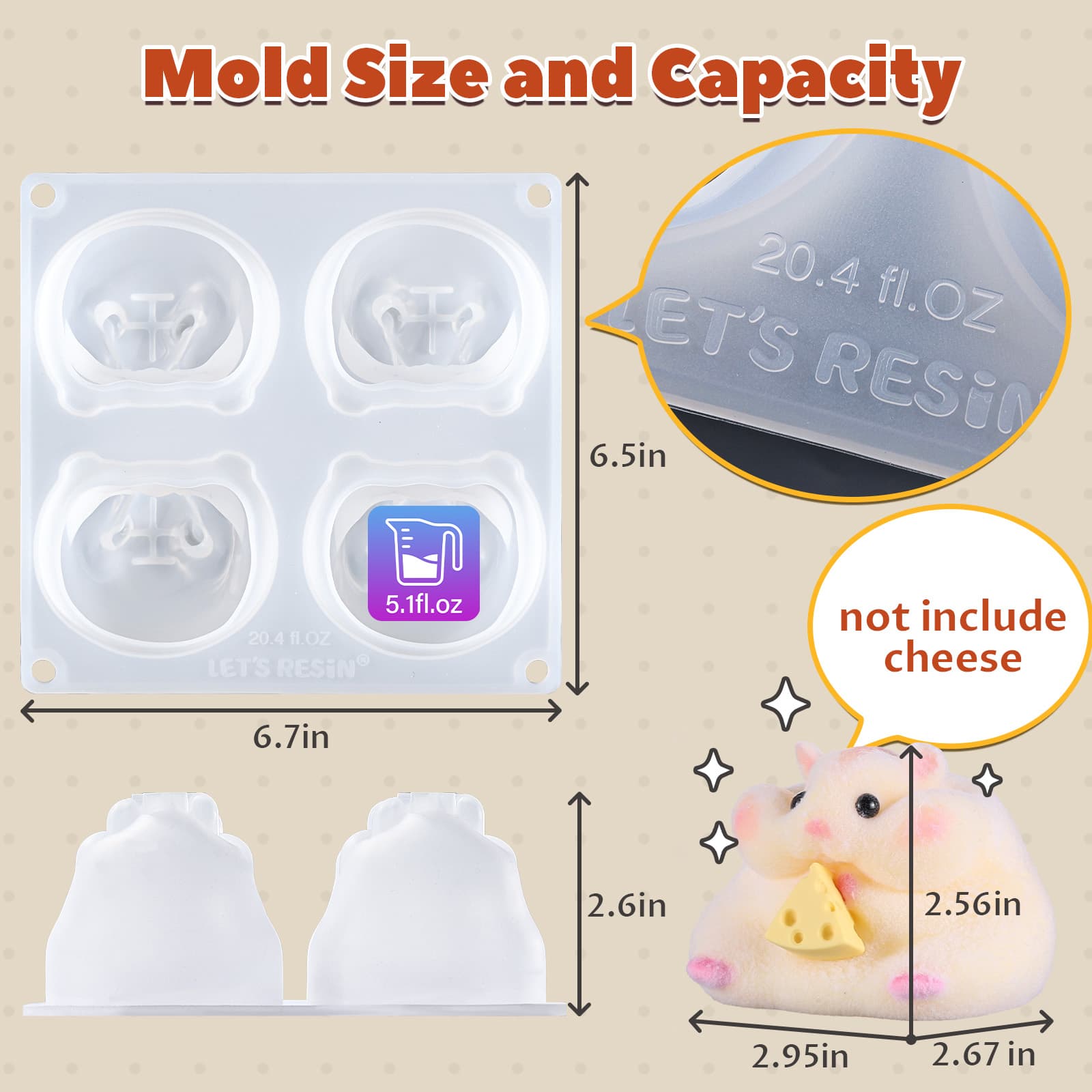 4-in-1 Hamster & Chick & Capybara Silicone Molds for Taba Squishy, 3D Animal Molds to Make Decompression and Cute Birthday Gift for Hamster Lover, Flexible and Durable Resin Mould - LET'S RESIN