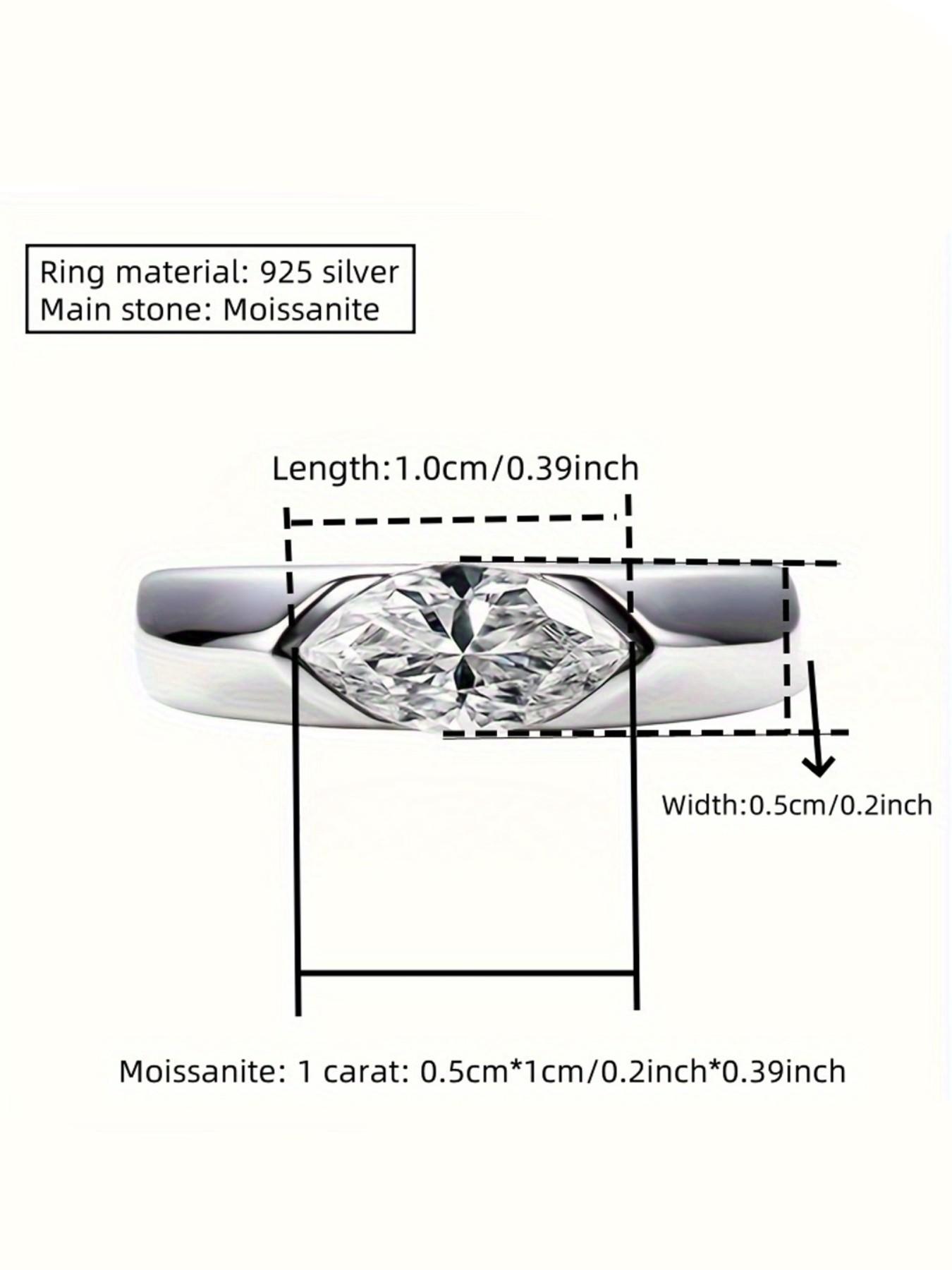 1 Carat 5*10mm Marquise Cut Moissanite Half-Bezel Couple Rings, S925 Silver, Suitable for Daily Wear, Proposal & Wedding, Ideal Gift for Valentine’s Day, Birthday, Anniversary & Date