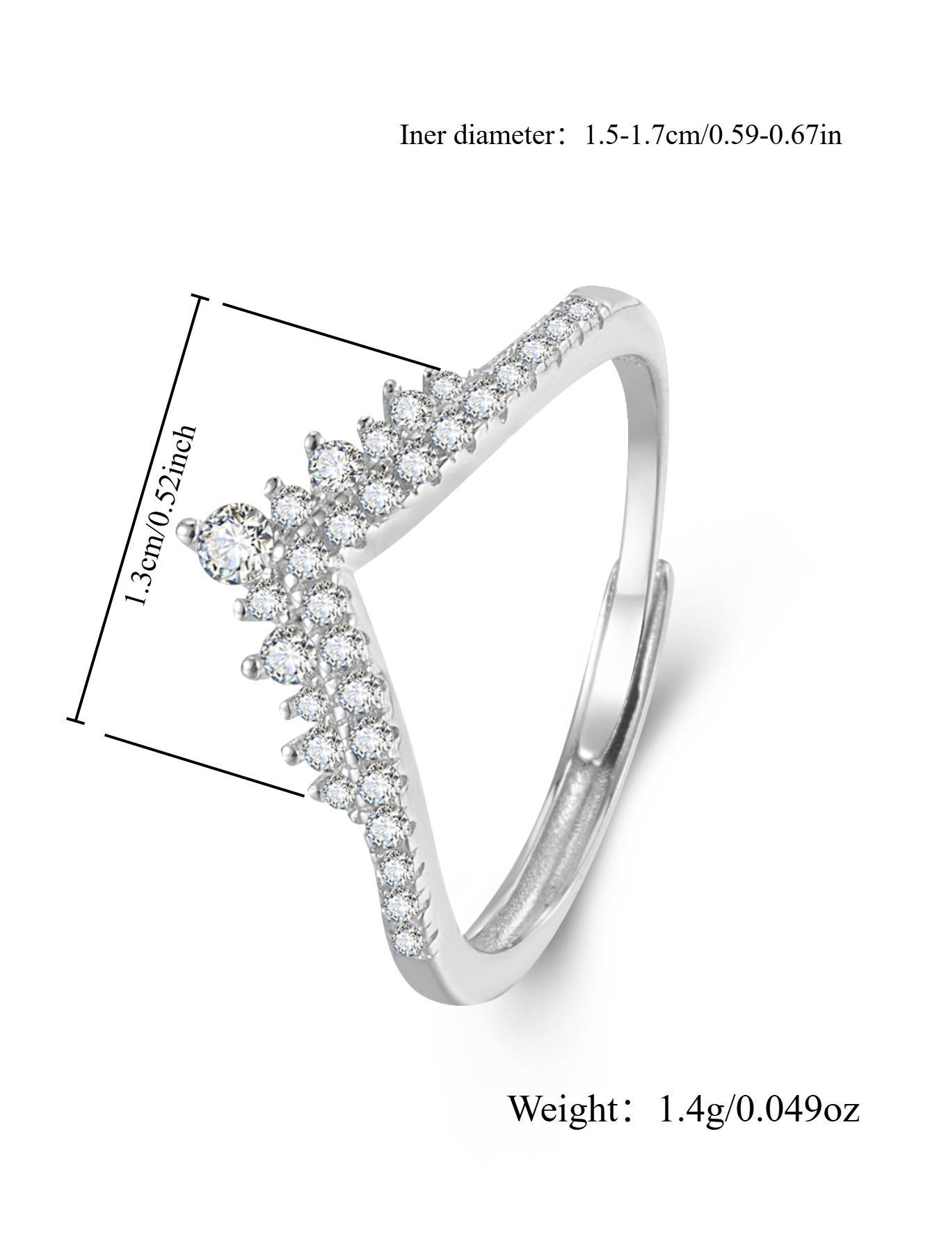 Artificial Zircon Ring, Luxurious V-Shape Wishbone Princess Crown Couple Engagement Ring, Perfect Wedding Gift for Her