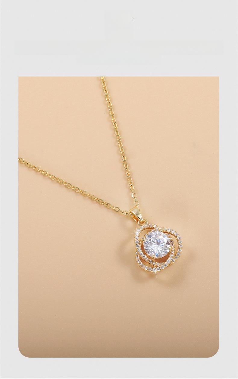 Shining Pearl Pure Copper Japanese and Korean Style Zircon Camellia New Necklace Accessory Women's Fashion Collarbone Chain Zircon Jewelry