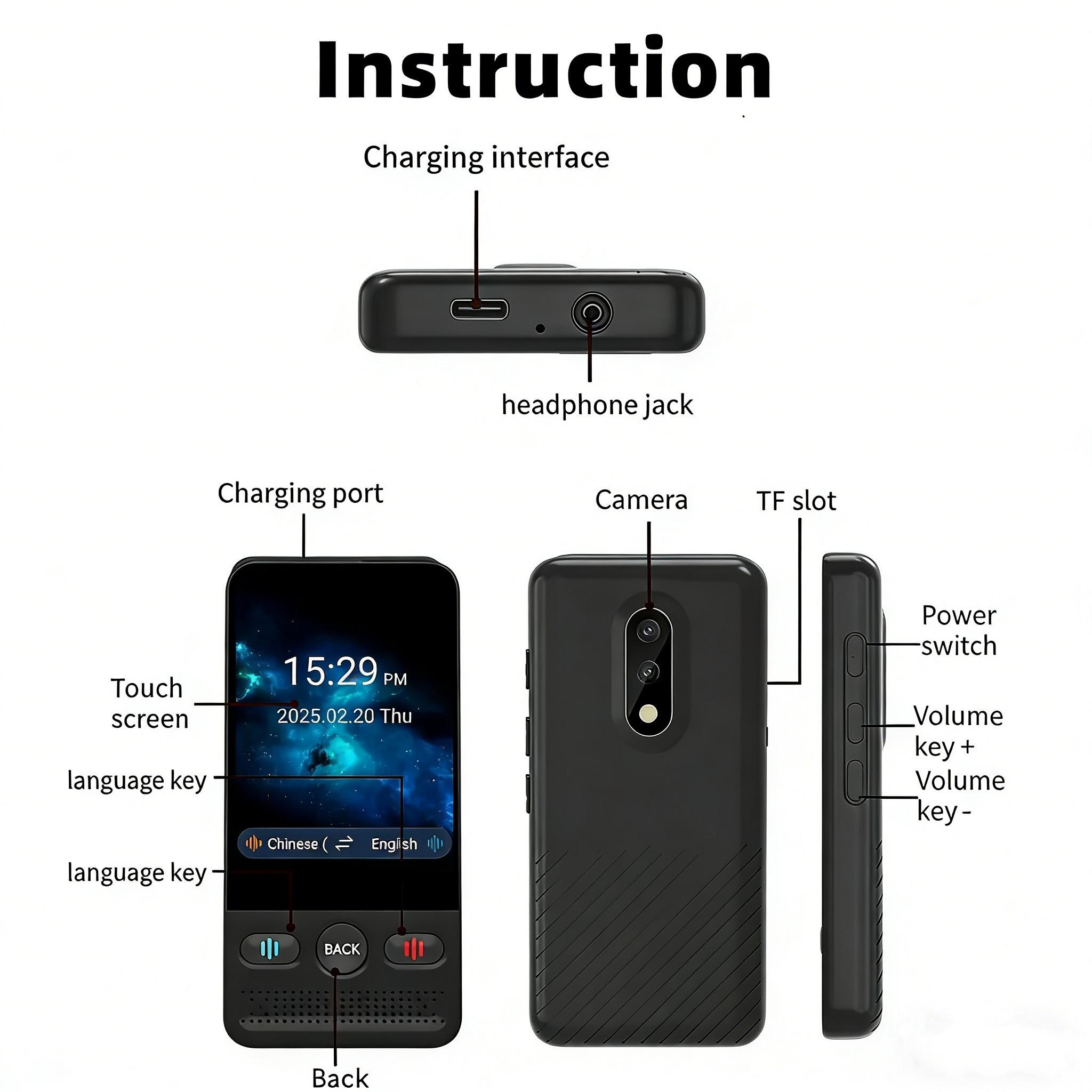 Ai Language Translator, Real-Time Voice and Image Translation, Smart Mini Ai Chat Robot, Ideal for Business Travel and Learning