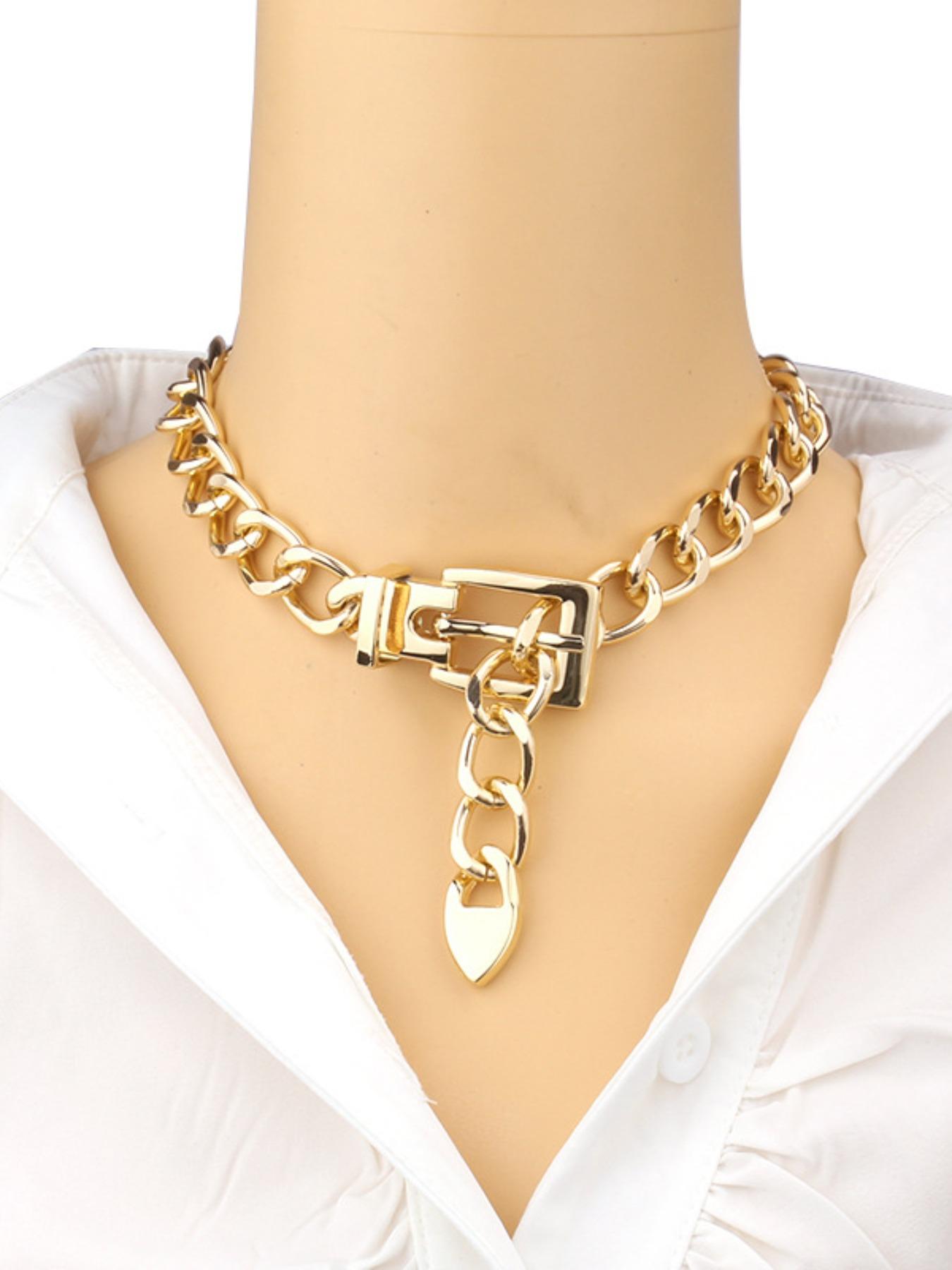 Punk Style Alloy Buckle Chain Necklace for Women, Party Street Fashion, Unique Clavicle Chain, Daily Wear Accessory, Trendy Neckpiece