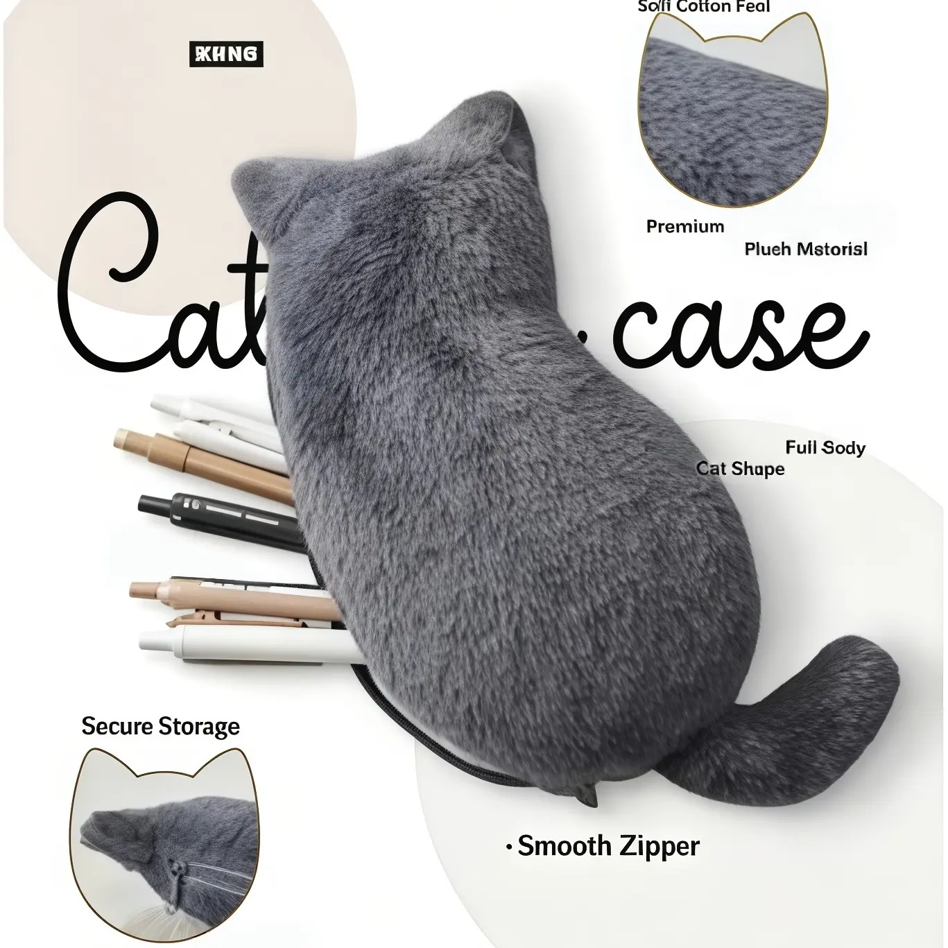 Cute Cat Plush Pencil Case, Soft Fluffy Cat Back Shape Pen Pouch, Large Capacity Makeup Storage Bag, Back to School Must‑Have Supplies, Perfect Back‑to‑School Gift for Girls Students Cat Lovers