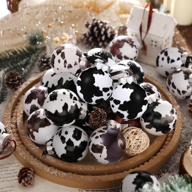Christmas Clearance Sale Western Cowboy Christmas Ornaments Set Plastic/Plush Cow Print Christmas Balls with Bow, Christmas Decor Cowboy Hat Western Decor Wooden Hanging Decorations for Xmas Tree Farmhouse Country Holiday Party Home Decor Christmas Gifts