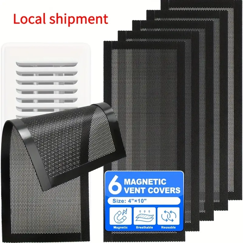 Black Magnetic Vent Covers 6 Pack Standard Residential Floor Register Covers Ceiling Wall Vents Covers HVAC Air Vent Deflector Mesh Blocker Sheet Plate RV Home Insulation Energy Saving Draft Blocker Trim Mesh Shields Black