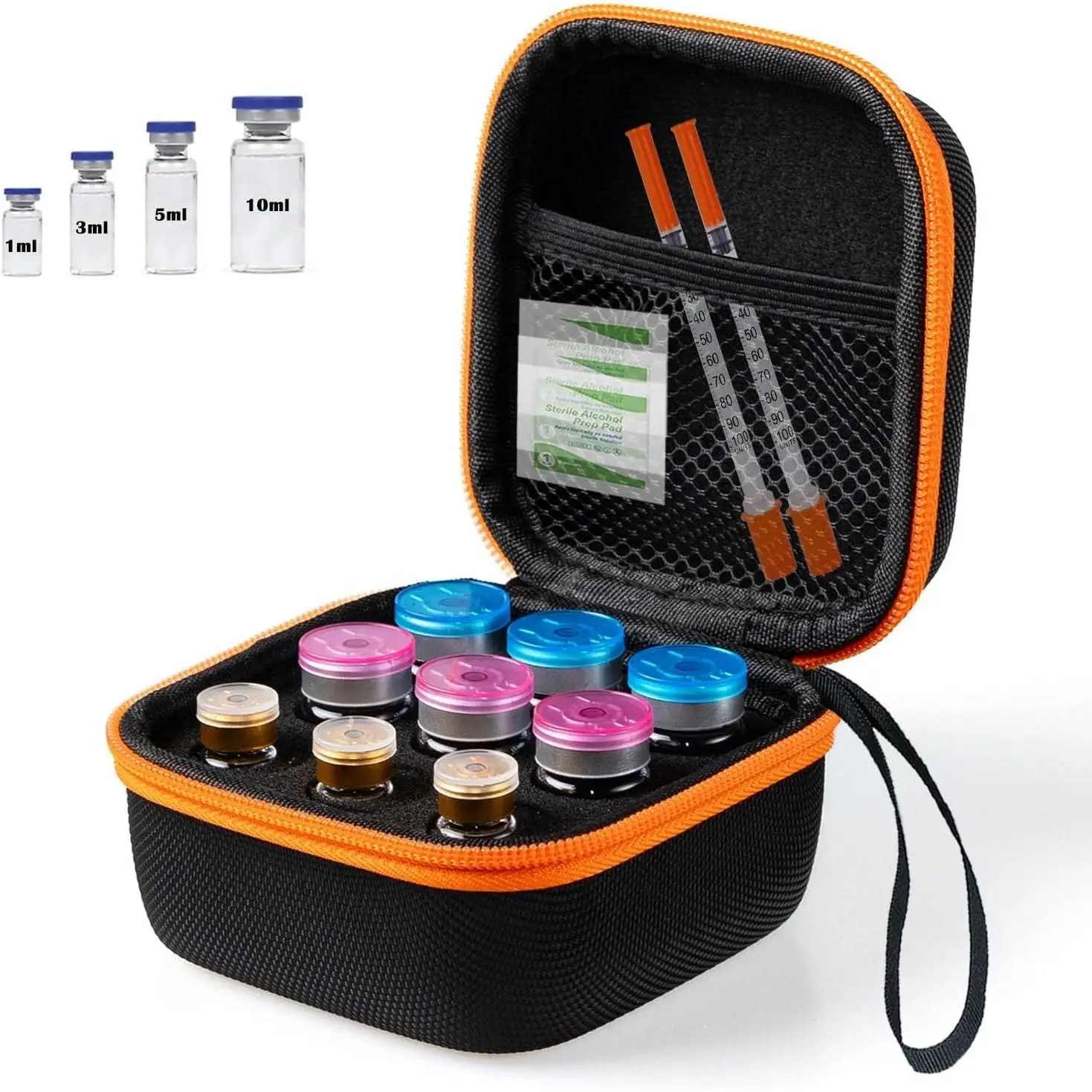 Orange 9-Slot Insulin Fridge Organiser Case - Fits Standard 1-10ml Insulin Vials & Peptides, Home Supply Storage Solution