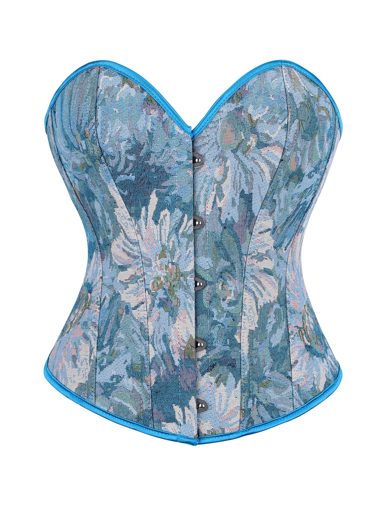 Women's Vintage Oil Painting Floral Pattern Front-Closure Corset Top, Fashionable Lace Up Backless Strapless Shapewear Corset for Daily Wear, Tummy Control Shaper for All Seasons, Bustier Shapewear Top