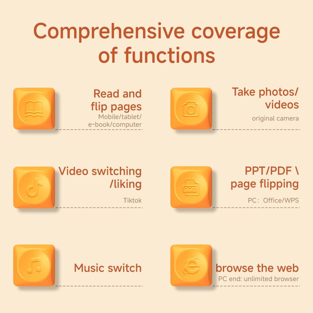 Free3 Bluetooth Page Turner, 3-Mode Control for E-Readers, Phones, Tablets and Computers, Kindle Page Turning, TikTok Scrolling, Camera Trigger, PPT/PDF Control, Hot-Swappable Switches