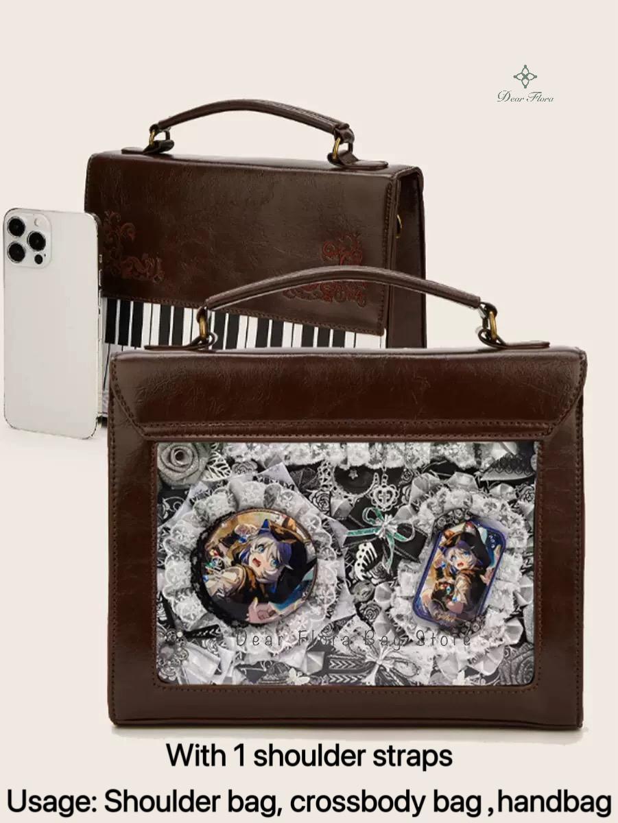 New Y2k Vintage Piano Shoulder Bag Womens Brown Crossbody Bag Girls Transparent Ita Bag Personalized Backpack Aesthetic Handbags