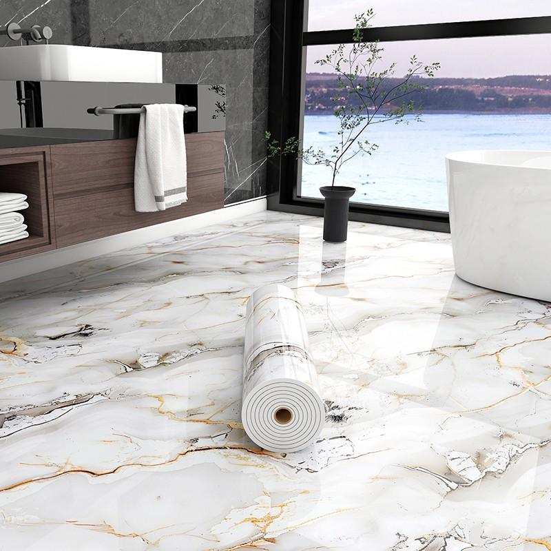 Self Adhesive Vinyl Floor Tile, 1 Roll, 15.74" X 118.11", Bianco Marble Pattern, Marble Texture, Peel & Stick, DIY Flooring for Kitchen, Dining Room, Bedrooms & Bathrooms, Peel and Stick Flooring