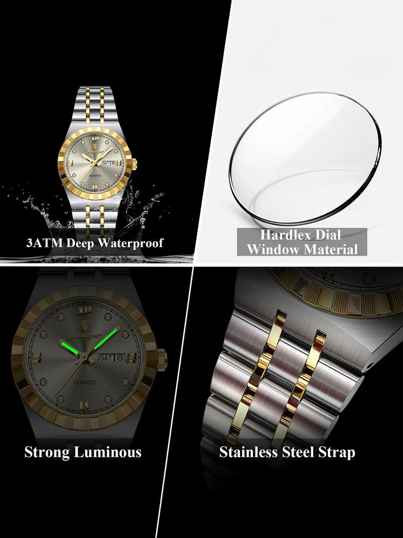 Poedagar couple's set watch quartz watch for men and women waterproof luminous stainless steel watch, lover's watch, suitable for gift giving