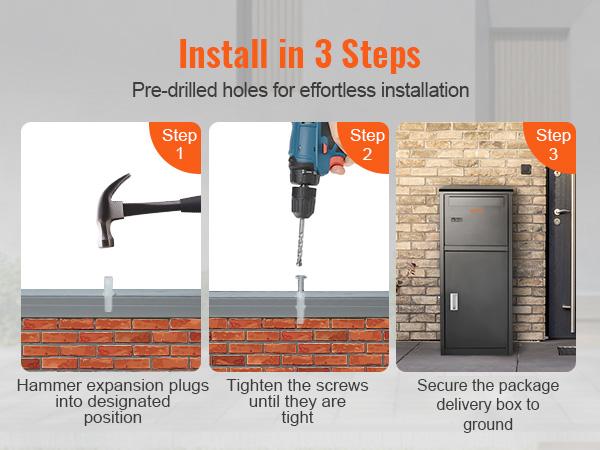 VEVOR Package Delivery Boxes for Outside 16.2x15.8x44, Galvanized Steel Package Delivery Box with Coded Lock, Removable Anti-theft Baffle, IPX3 Waterproof Parcel Drop Box for Outside, Porch