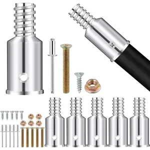 6Pcs Threaded Tip Replacement Broom Handle Threaded End Ultra Threaded Tip Repair Kit Metal Broom Handle Adapter for 0.98 Inch Broom Stick Pole