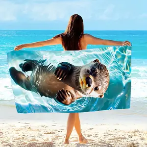 1 Large Beach Towel—Made of ultra-soft coral fleece, sand-resistant, quick-drying, featuring a cartoon otter design, lightweight and absorbent, perfect for the beach, pool, travel, yoga, and camping—machine washable