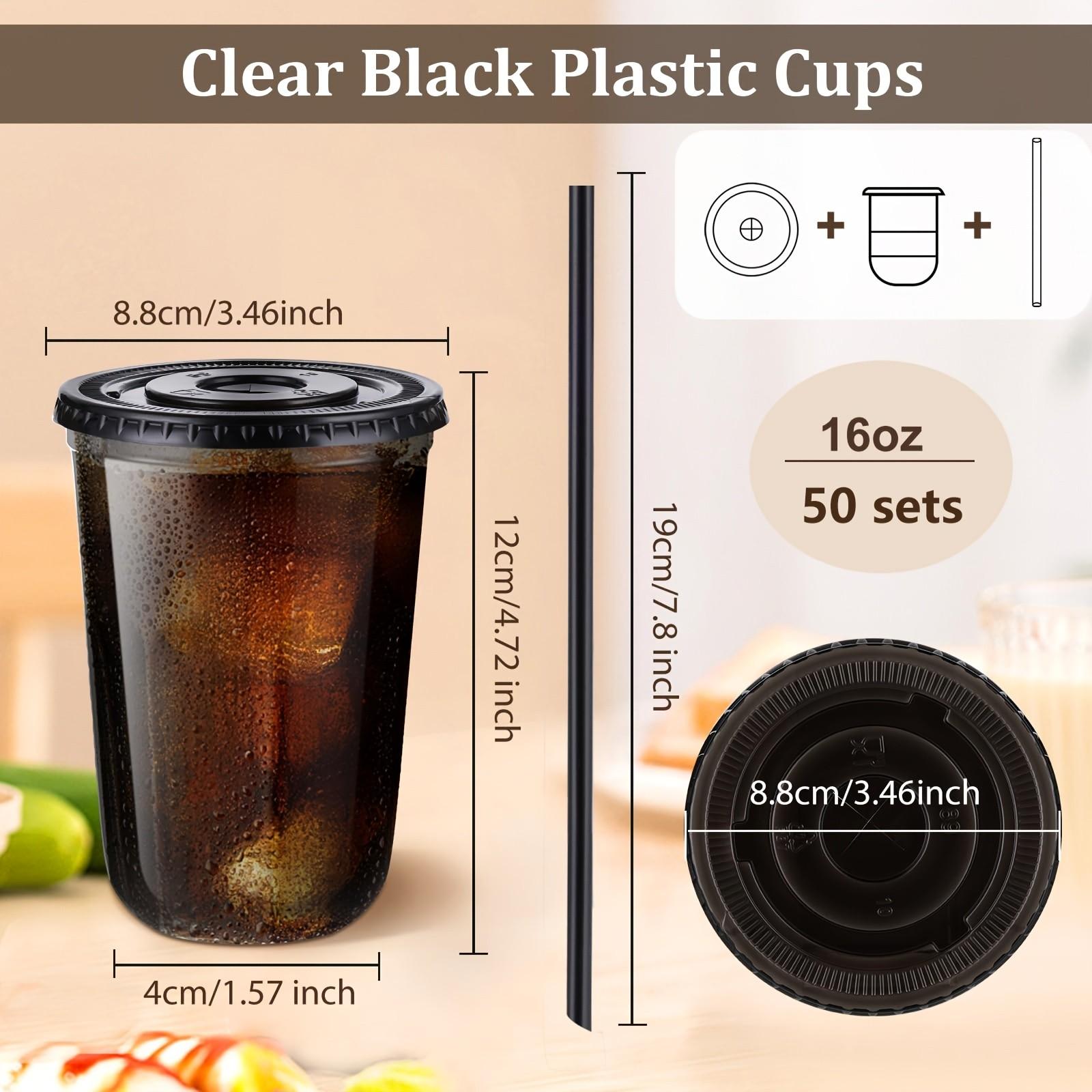20/50 Sets 16 Oz Transparent Cups with Lids and Straws, Disposable Cold Drink Cups for Ice Coffee, Milk Tea, Smoothies, Party Activities