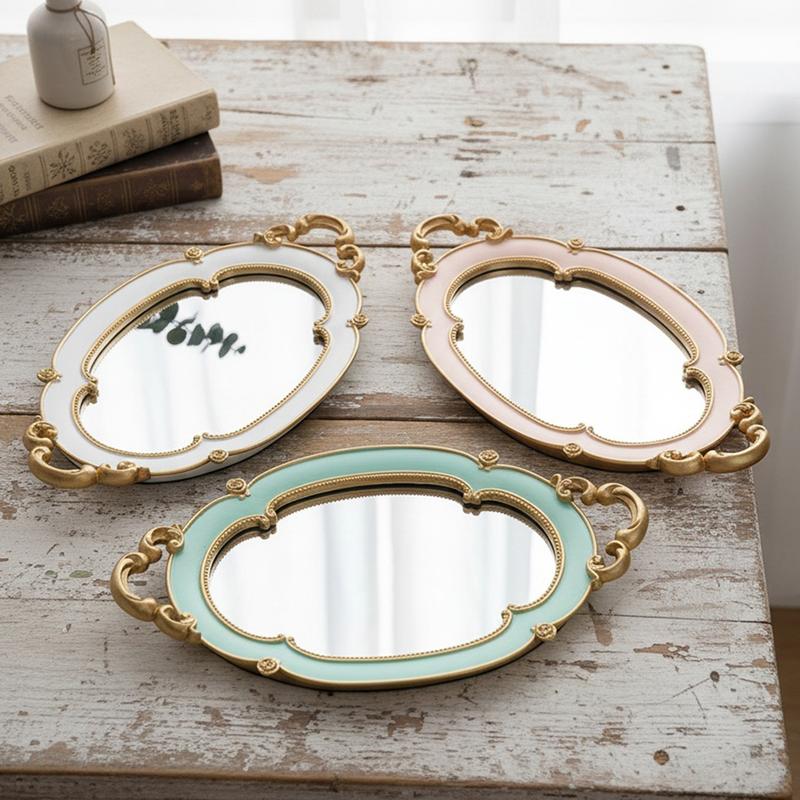 Elegant Cloud-Shaped Mirror Tray, Resin Hand-Painted Home Decor Plate, Glass Inlay Design, Multi-Color Options, Perfect for Photography Props