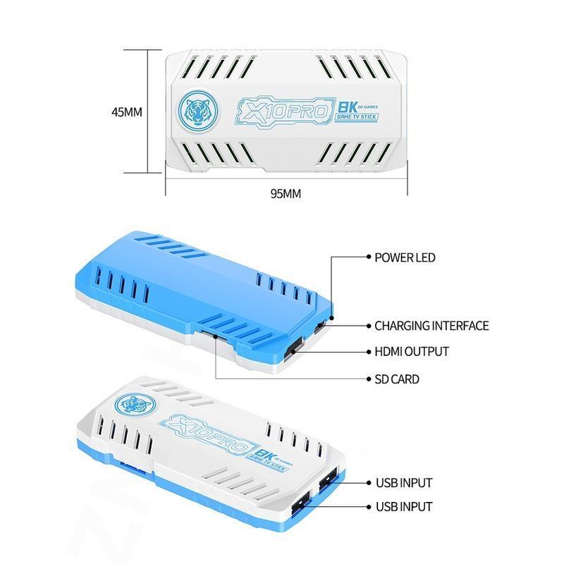 ZMGH X10 PRO Game Console - 50000+ Games Including PSP & PS1 Blockbusters, 2 Wireless Controllers, 128G TF, Party Ready, Blue & White Design