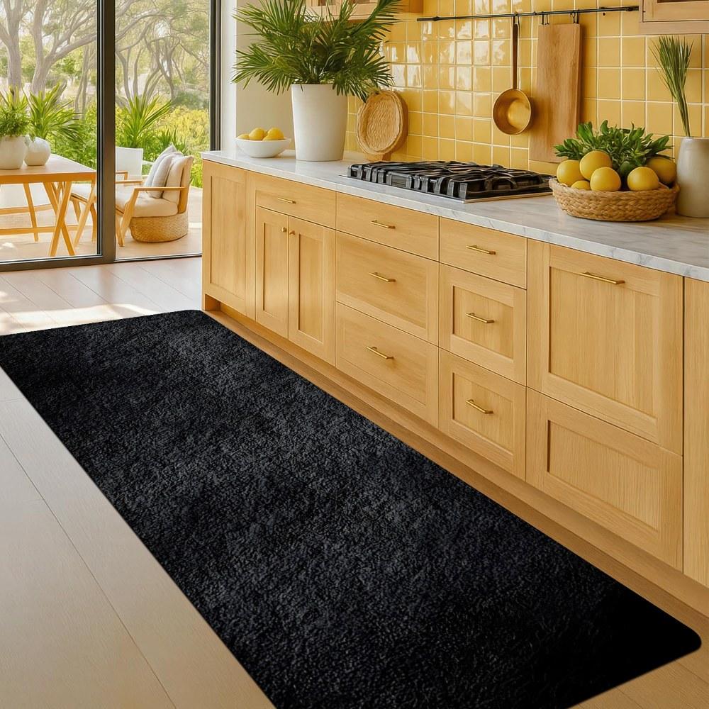 1PC， Black Rough Texture Patterned strip rugs, home décor, bathroom mats, entryway mats, bathroom non-slip mats, indoor entrance rugs, bedroom bedside mats, kitchen mats, hallway rugs, flannel sponge rugs, hallway runner rugs