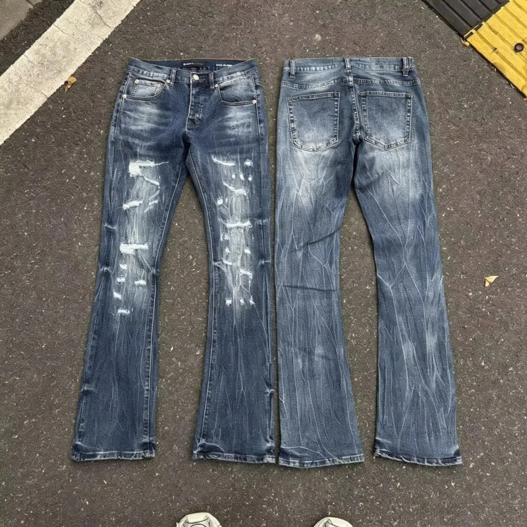 Men's High Cotton Slim Fit Bootcut Jeans, Vintage Blue Wash Scratch Ripped Distressed Denim Pants for Hip Hop Streetwear Casual Daily Outfits