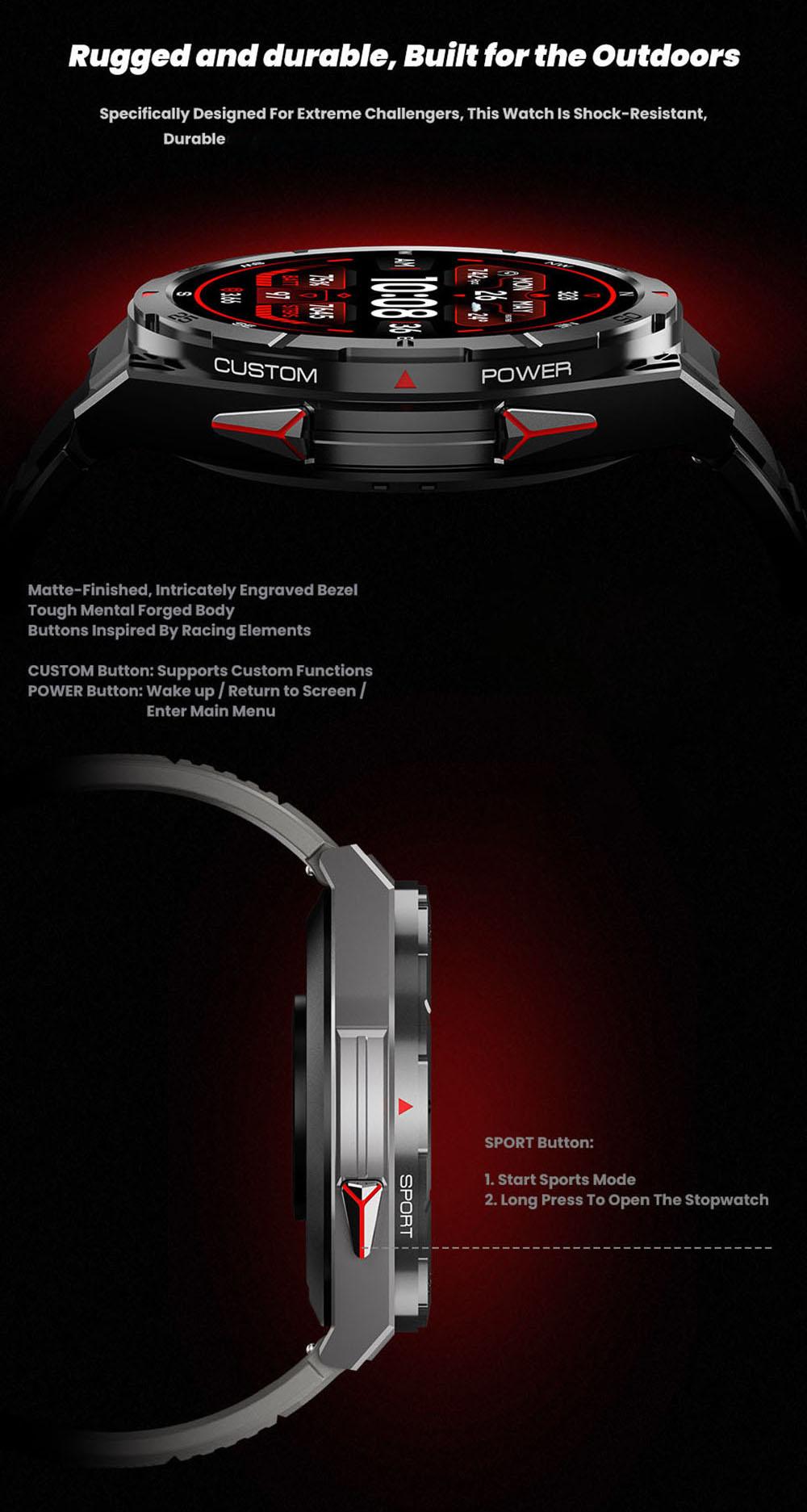 Outdoor sports 100+ sports mode, 1.43-inch full touch screen, 480mAh large-capacity battery, GPS tracking, wireless call, air pressure compass, voice assistant, message notification, compatible with IOS and Android, outdoor sports smartwatch