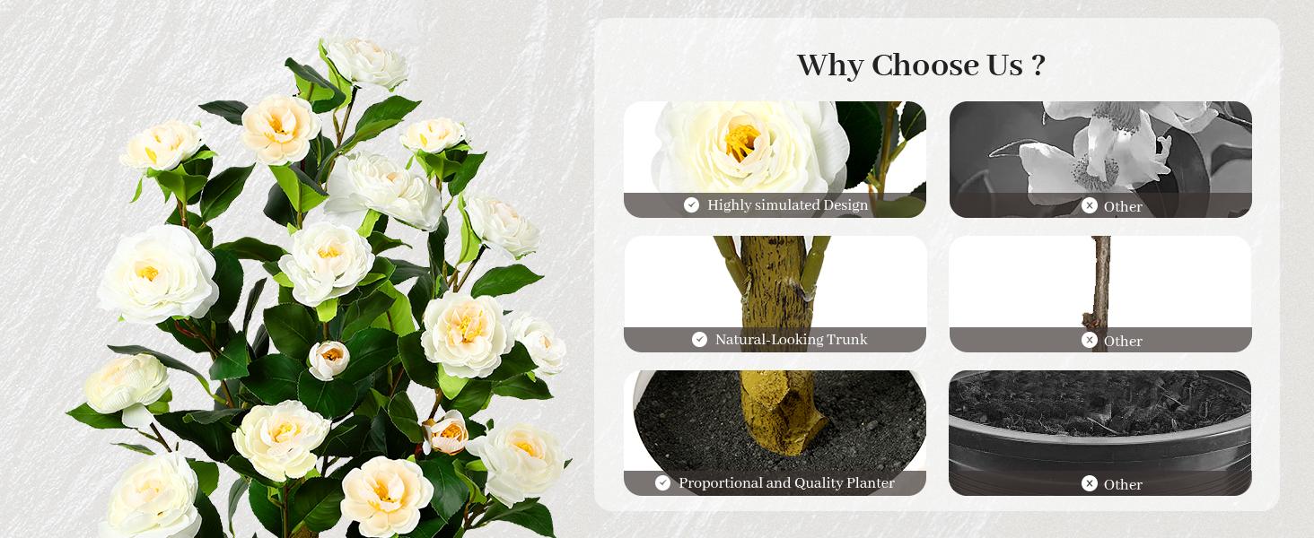 2025 2 Pack 3/4 Ft Artificial Camellia Trees with 16 White Flowers and Pots, Ideal Christmas Gifts for Home, Porch, Office or Outdoor Decor