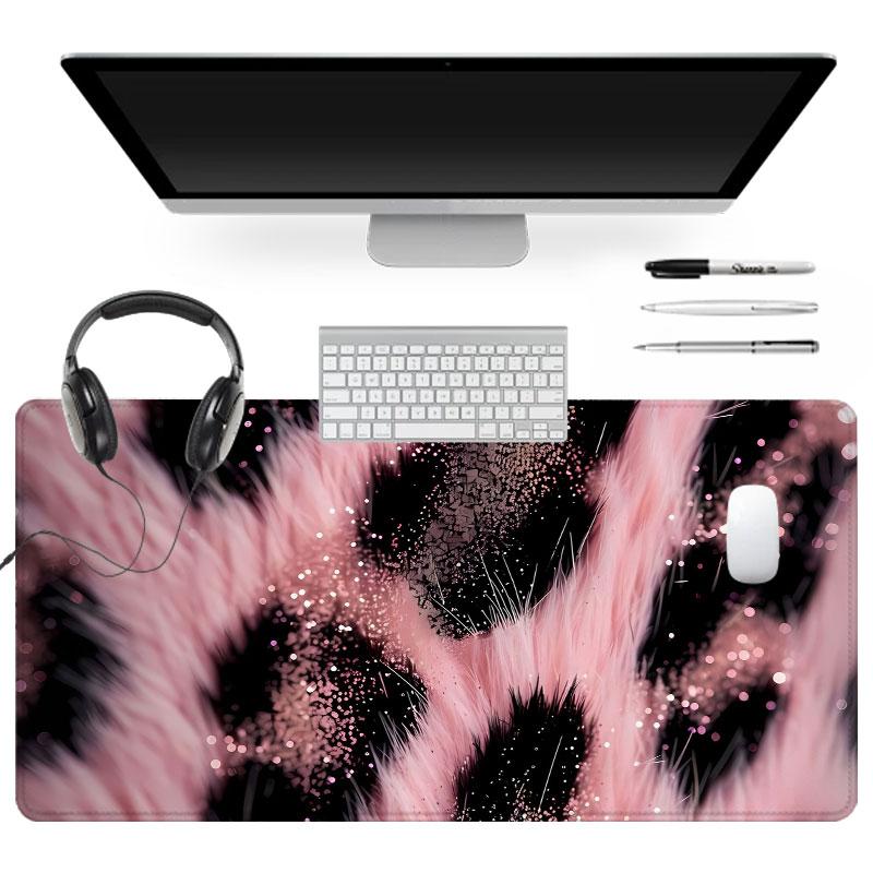 Extra Large Pink Leopard Print Mouse Pad Soft Fur Gaming Mouse Pad 35x16 Inch Computer Keyboard Mousepad Suitable for Families, Offices and Schools. Perfect Gift for Family Members and Friends
