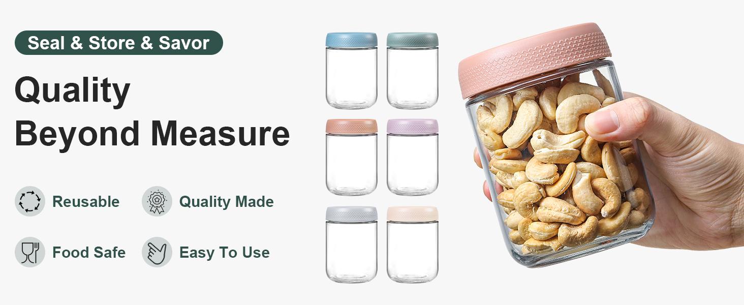 6-pack 16 oz Overnight Oats Containers with Lids, Glass jars with Airtight Lids, Wide mouth Mason Salad jars, Glass Food Storage Containers for Snacks Yogurt Spice Sugar