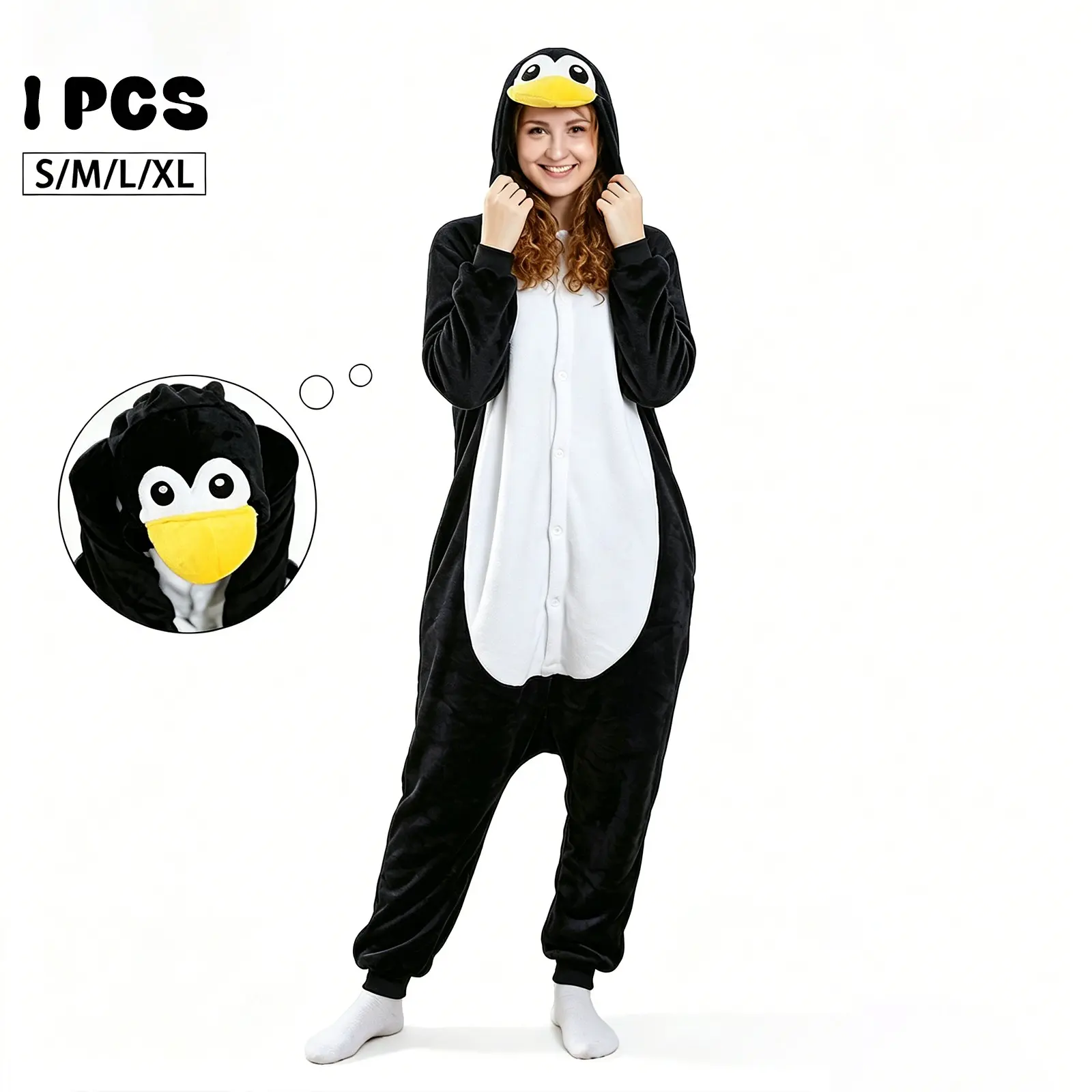 Penguin Wearable Hooded Blanket Onesie, Cozy Fleece Throw for Adults, Animal, Perfect for Halloween, Football Games, Graduation Parties