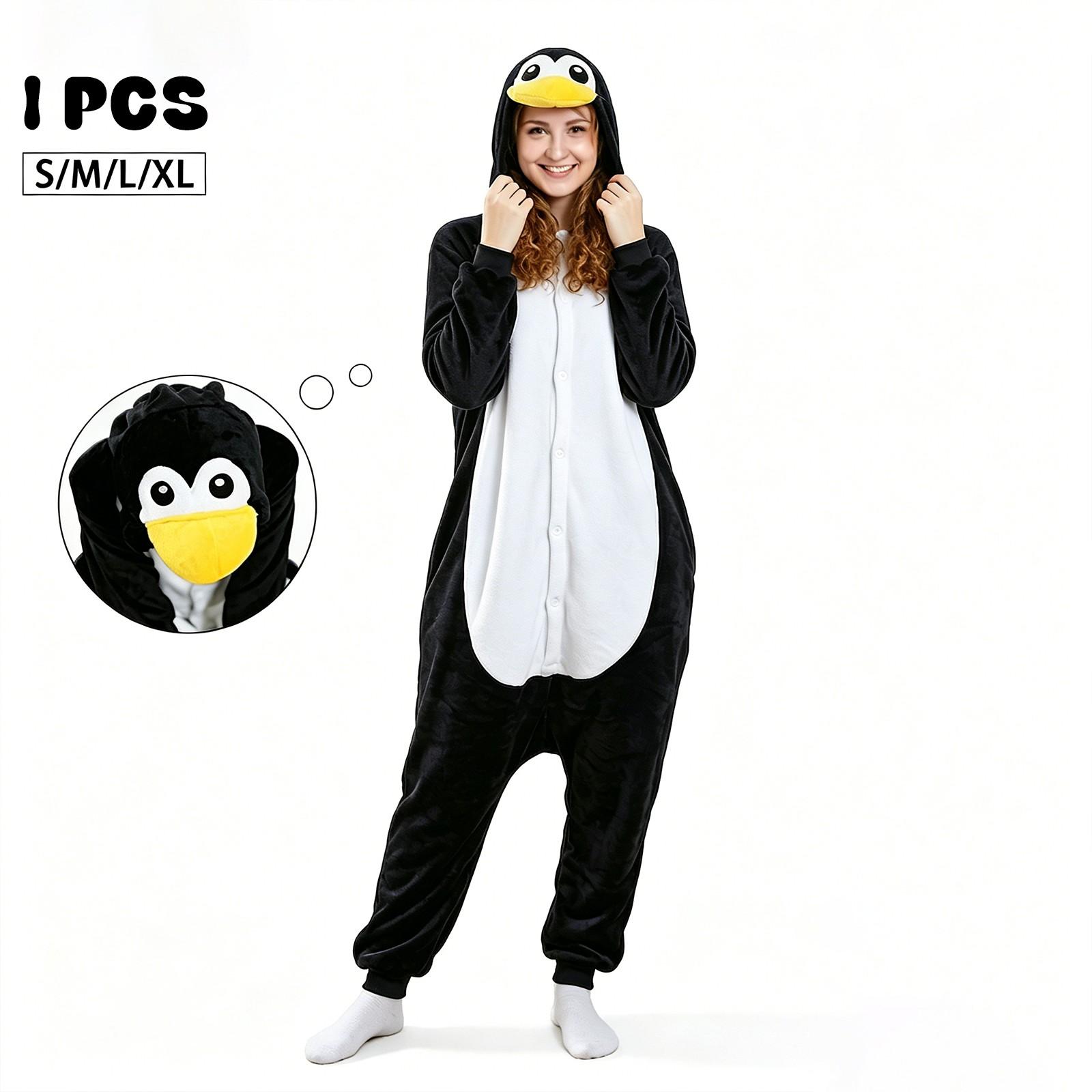 Penguin Wearable Hooded Blanket Onesie, Cozy Fleece Throw for Adults, Perfect for Halloween, Football Games, Graduation Parties