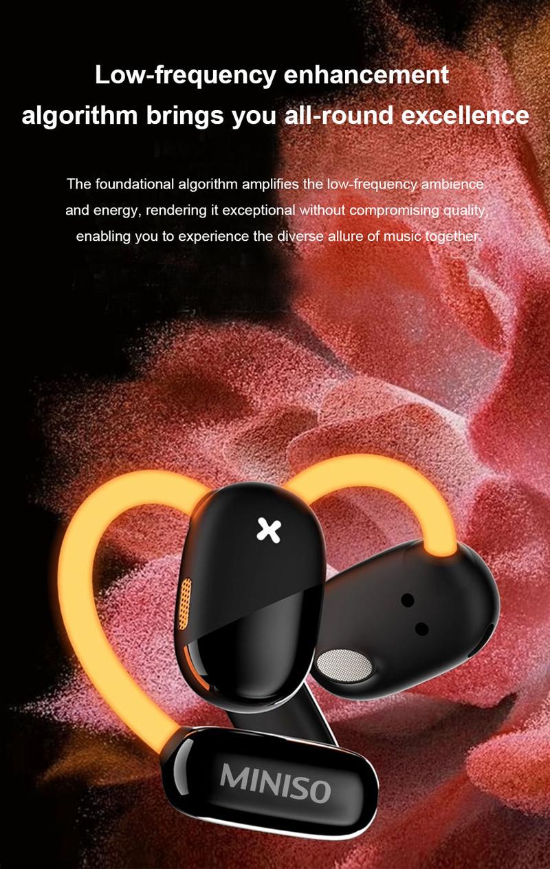 【Cool and Luminous】MINISO M99 Wireless Bluetooth V5.4 Open Earphones with Great Appearance HIFI Heavy Bass Immersive Sound Effects for Gaming and Music Lightweight and Comfortable Send Lanyard and Neckband compatible with iOS / Android phones