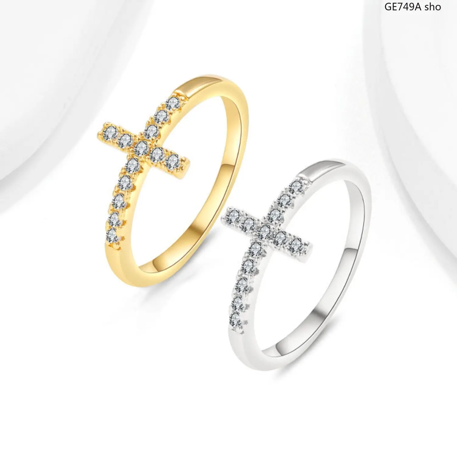 Minimalist Sparkly Cross Ring for Women - Dainty Clear CZ Statement Finger Ring, Adjustable Slip-On Fit, Trendy Religious Promise Gift for Birthday, Daily Office & Party Jewelry, includes TPU-friendly polish