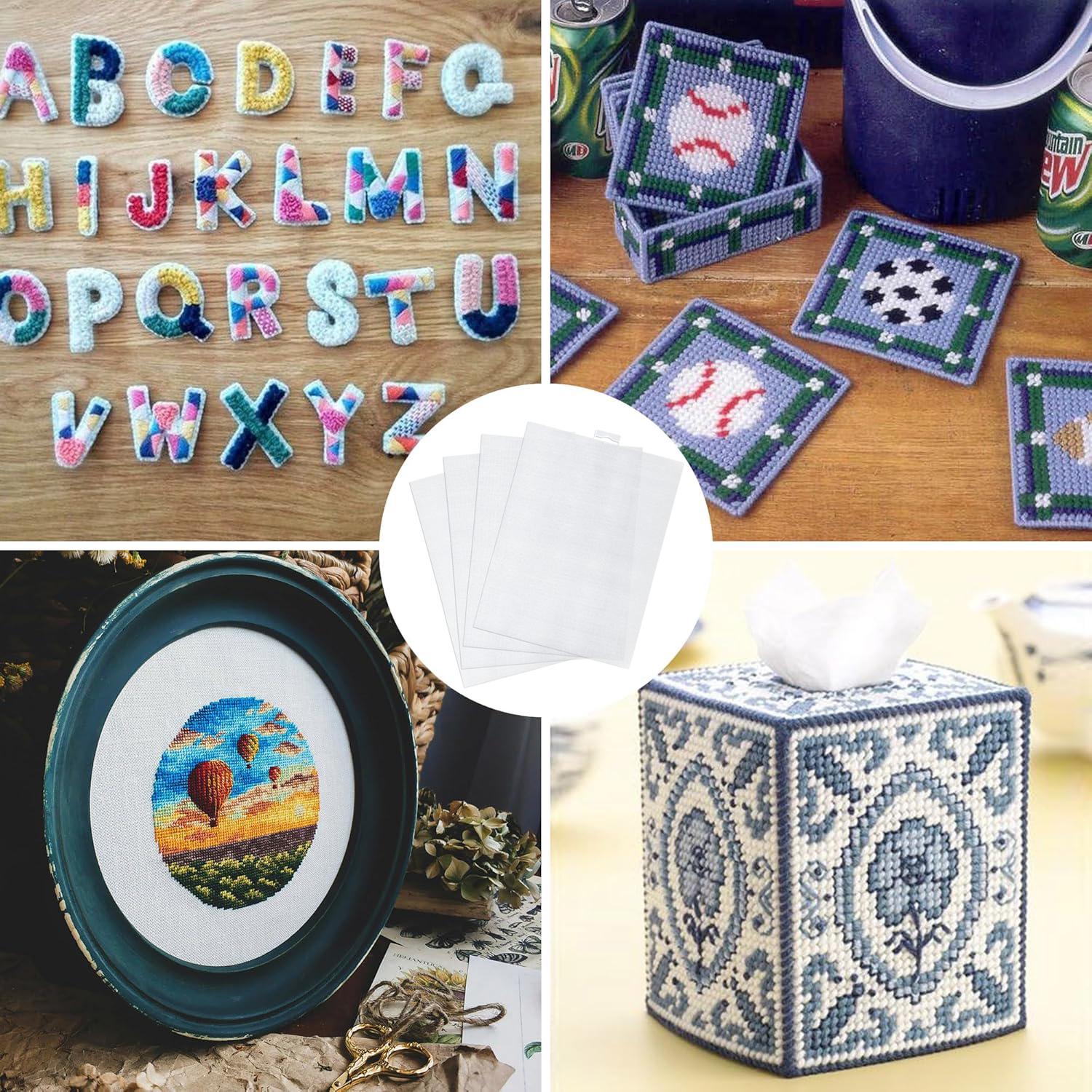 4 Pack 14tc Plastic Mesh Canvas Sheets, 11x8.26 Inches, Ideal for Embroidery, Knitting Projects, Monster Masks & Aquarium Splits