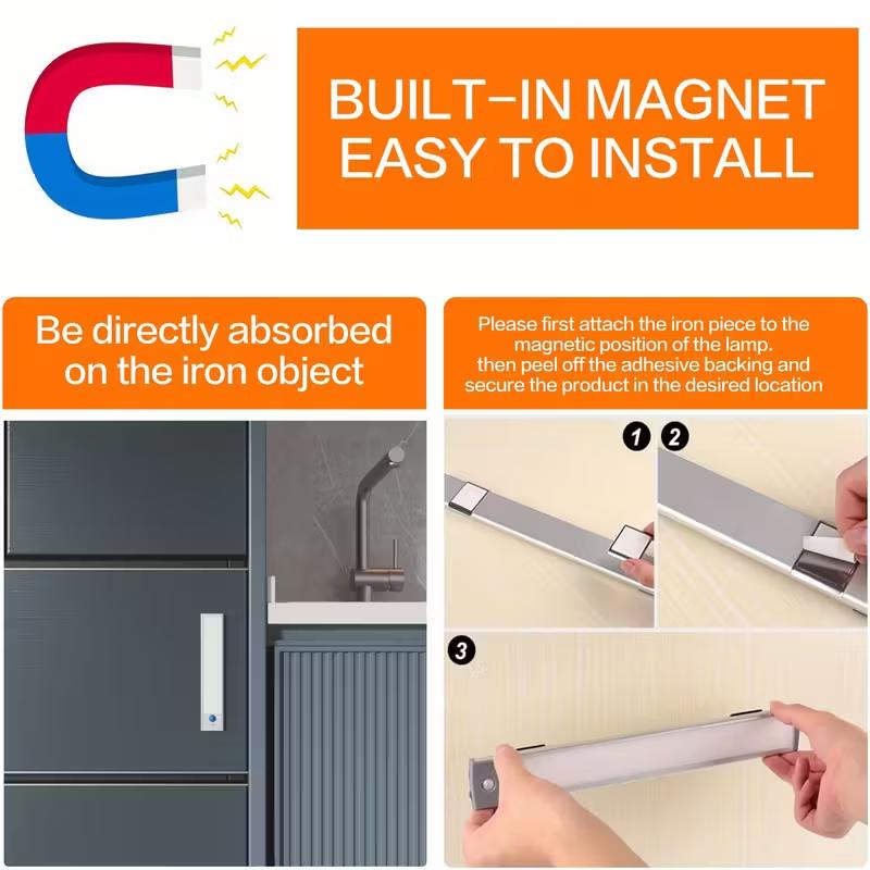 Motion Sensor Under Cabinet Lights 4 Pack, 3 Color Temperatures, Wireless USB Rechargeable, 2200mAh Battery, Magnetic Stick-On, 200 Lumens, Auto & Always-On Modes, Indoor Closet & Kitchen Lighting Dimmable Nightlight