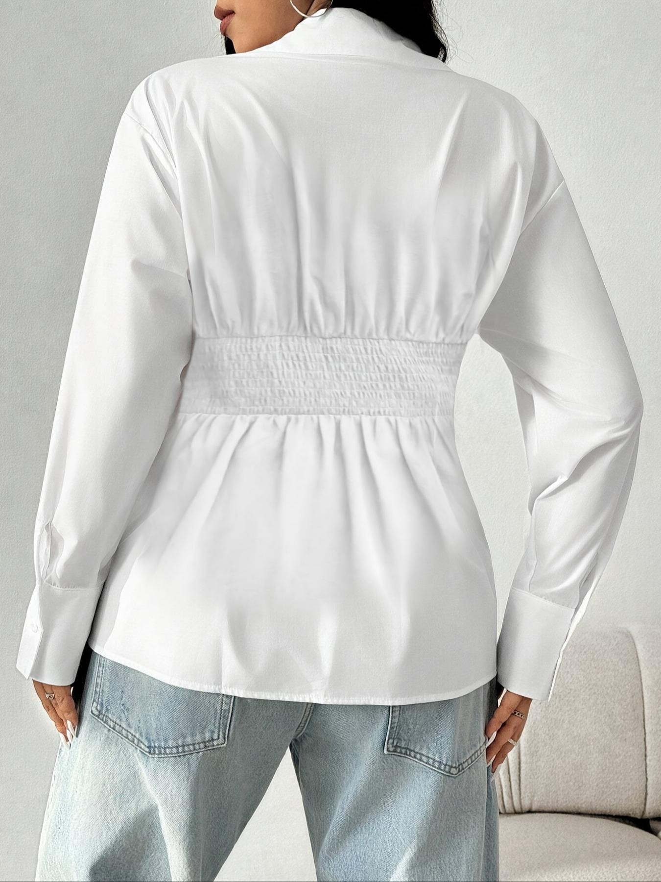 Elegant Plus Size Women's Solid Color Long Sleeve Shirt, Stylish Casual Blouse for Everyday Wear, Comfortable and Versatile Clothing