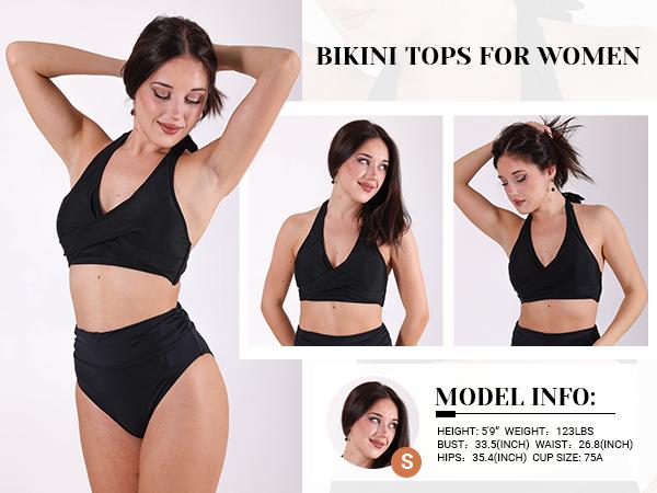 Holipick Women Halter Bikini Top Push Up Bathing Suit Top V Neck Full Coverage Swimsuit Top Only