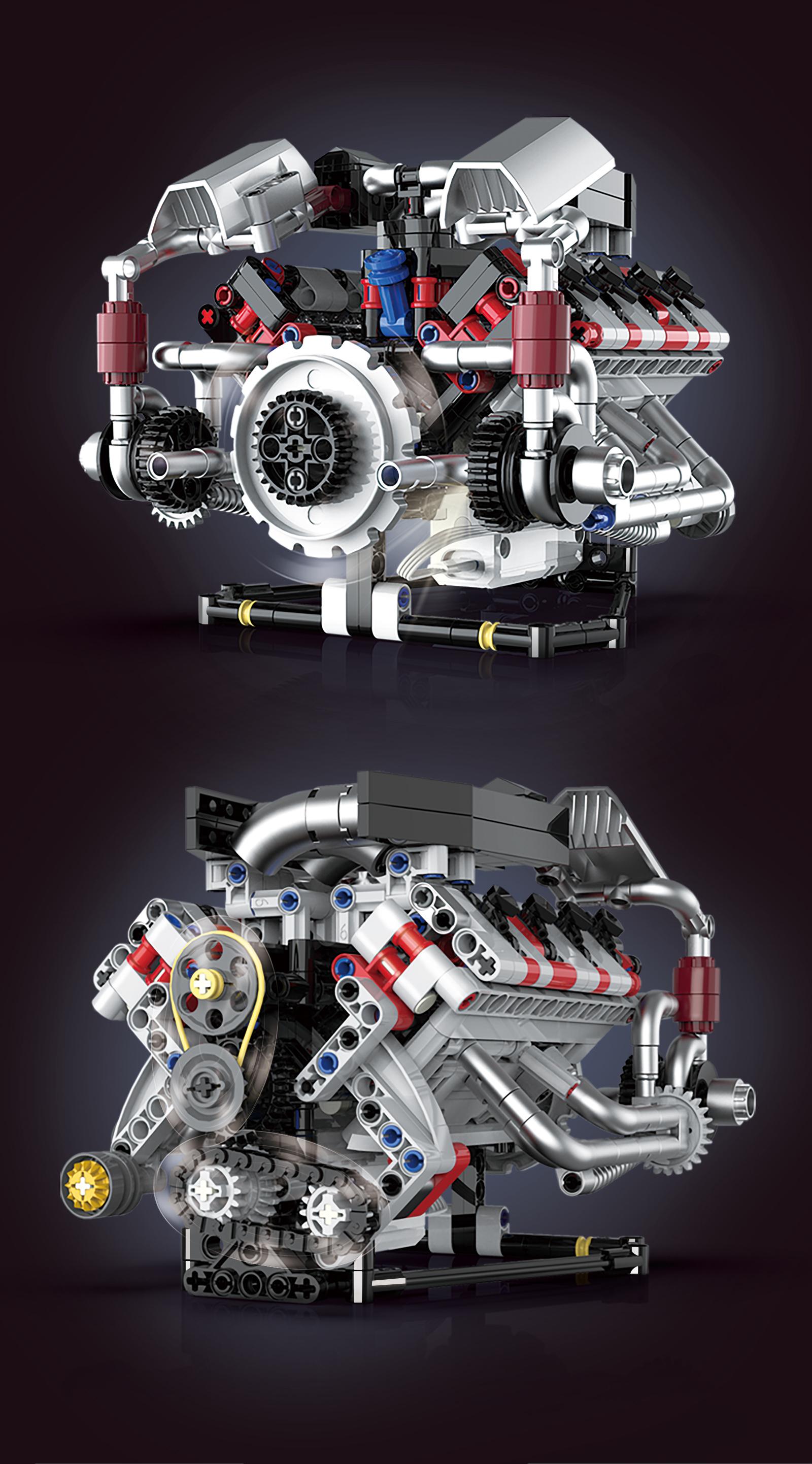 High-Performance V8 Engine Build Kit, Dynamic Transmission Model with Visible Gears, Stem Education Toy, Perfect Gift for Car Enthusiasts
