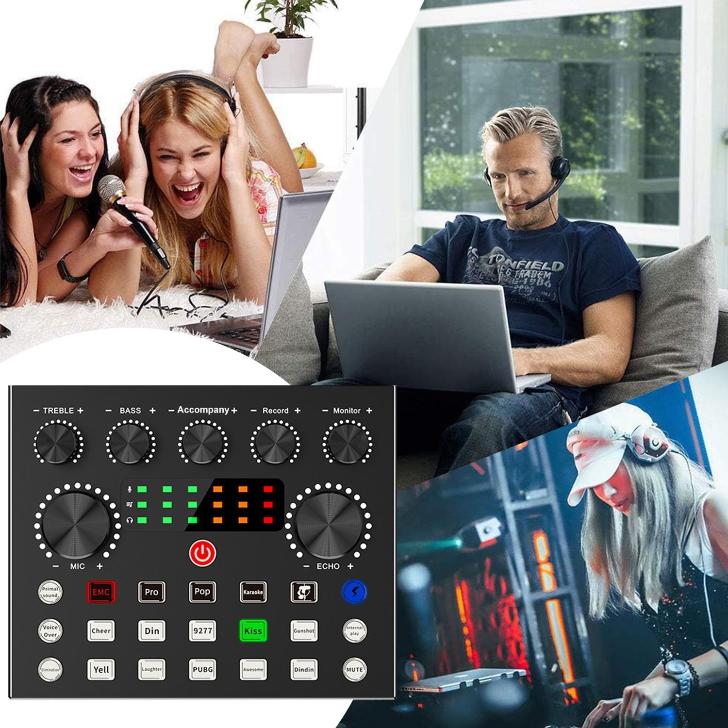 Professional Audio Live Sound Card Mixer with Bluetooth Voice Effects Computer Audio Mixer for Live Streaming Podcasting Gaming Podcast Equipment Audio Mixer Kit